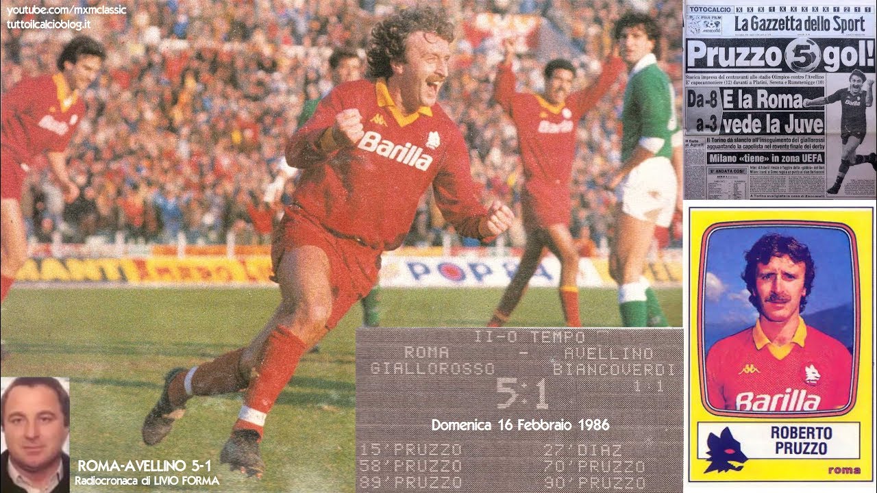 Roma-Avellino 5-1 (16/2/1986) Radiocronaca di Livio Forma (Tutto il calcio minuto per minuto)