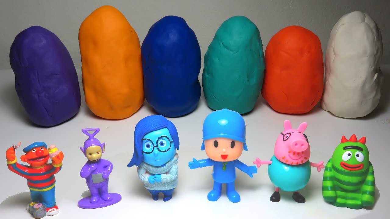 Play Doh Pocoyo Surprise Eggs Teletubbies Peppa Pig yo gabba gabba Inside Out Plastilina