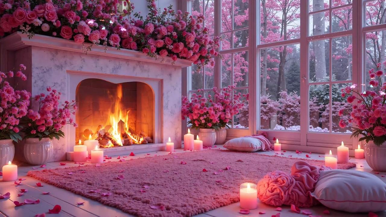 Cozy Valentine's Day Fireplaces Ambience 💖🌹Romantic Valentine's Piano Music 💝 Happy Valentine's Day