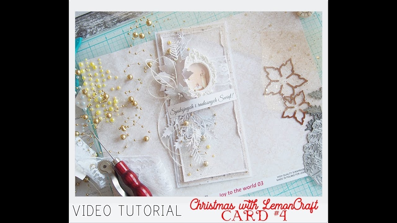 Monochromatyczna jasna kartka świąteczna ze złotem - jak zrobić kartkę na święta - kurs scrapbooking