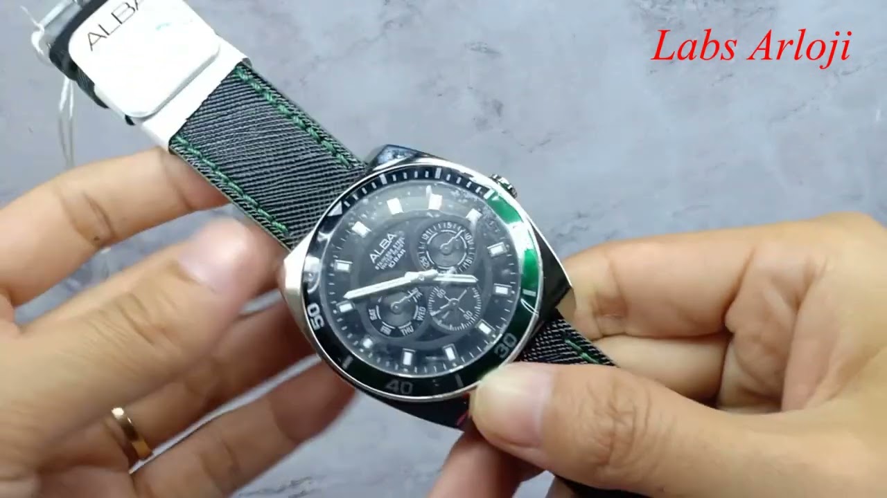 JAM TANGAN ALBA CHRONOGRAPH AP6565 AP6565X1 GREEN BLACK NYLON ORIGINAL UNBOXING *bestseller