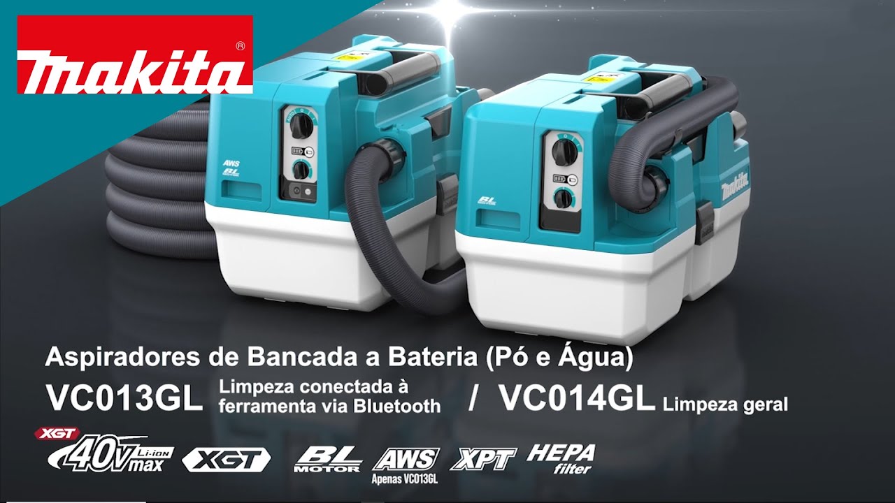 Aspiradores de Bancada a Bateria (Pó e Água) da Makita modelos VC013GL e VC014GL