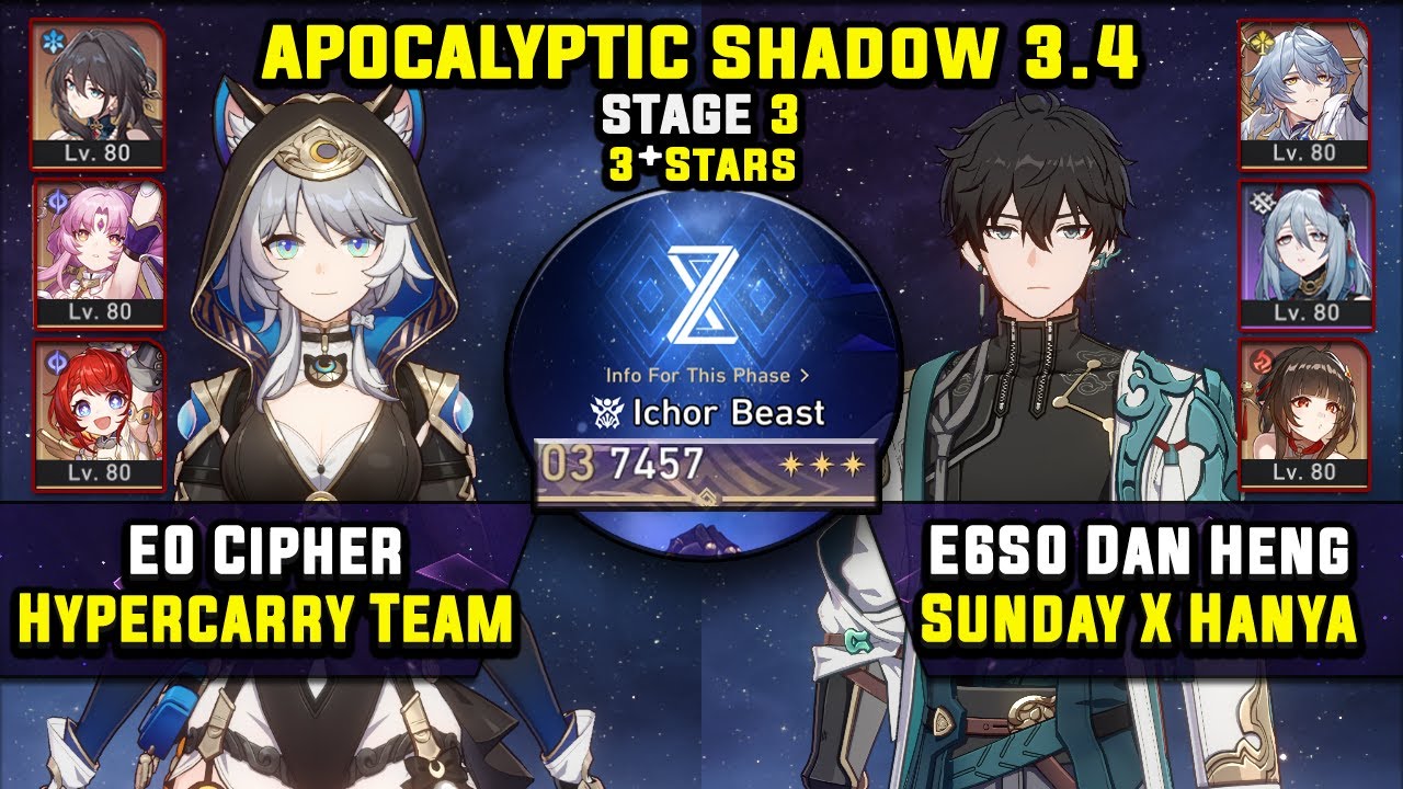 E0 Cipher Carry & E6 Dan Heng Carry W/ Sunday (3 Stars) Apocalyptic Shadow 3 Honkai Star Rail 3.4