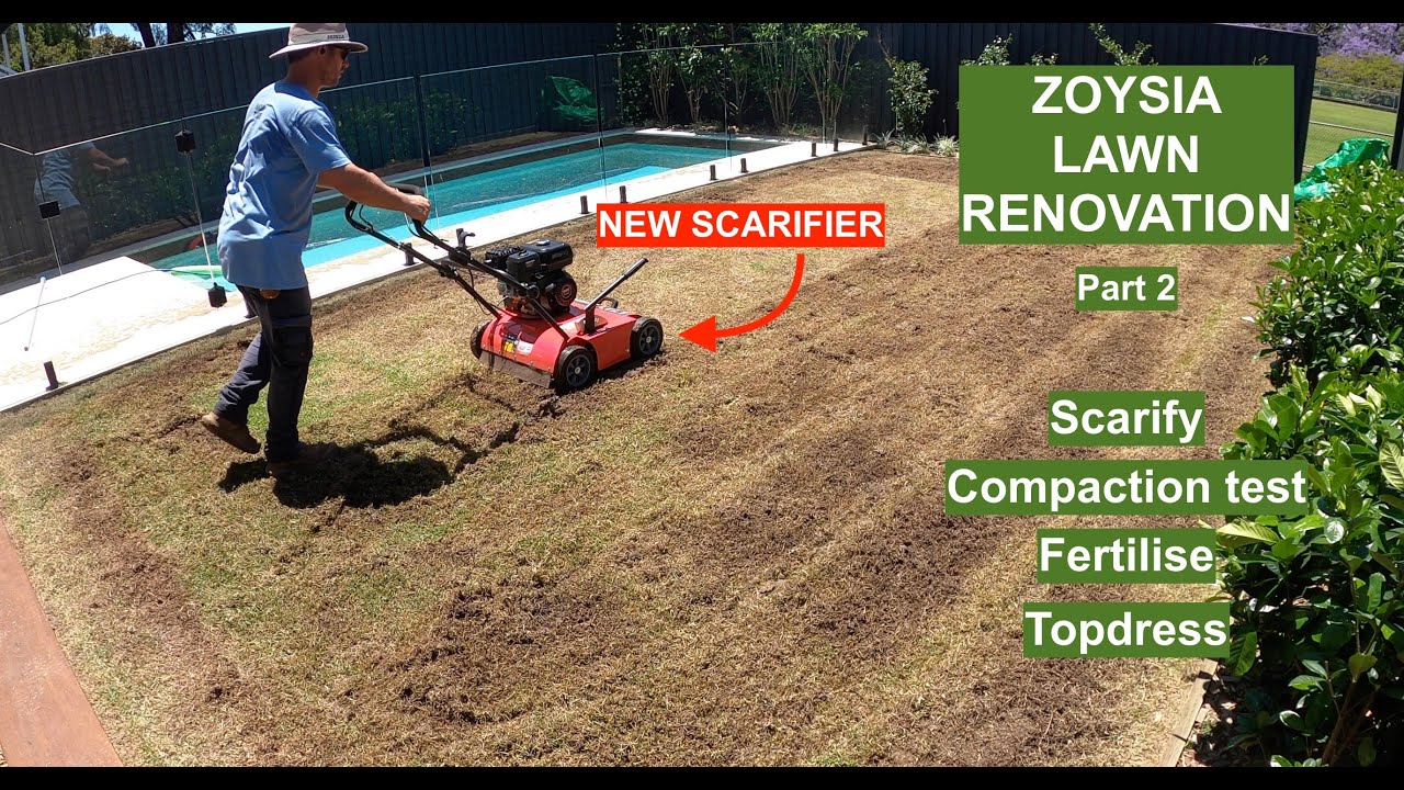 ZOYSIA LAWN RENOVATION. Part 2. SCARIFY, FERT & TOPDRESSING. NEW SCARIFIERRR. LETS GOOOO.