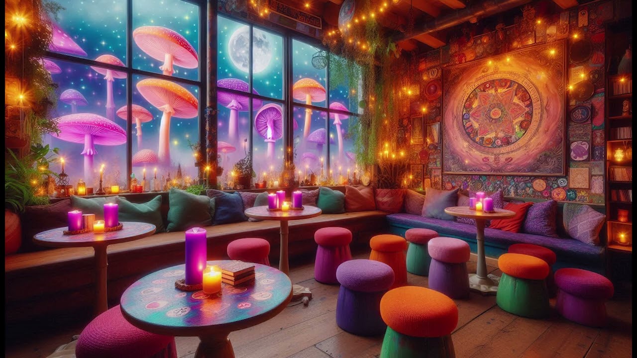 Mushroom Metaphysical Colorful Cafe Wallpaper Background  ( No Sound )