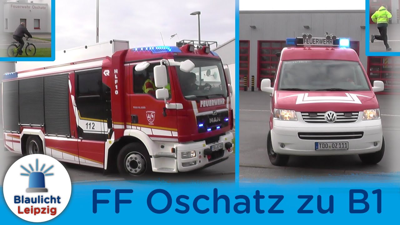 Einsatzleitwagen (ELW) 1 + HLF 10 Freiwillige Feuerwehr Oschatz auf Einsatzfahrt zu Rauchentwicklung