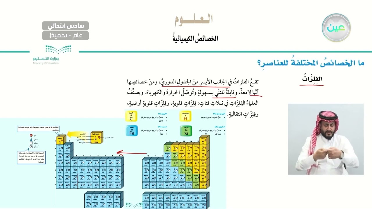 ما الخصائص المختلفة للعناصر؟ - العلوم - سادس ابتدائي
