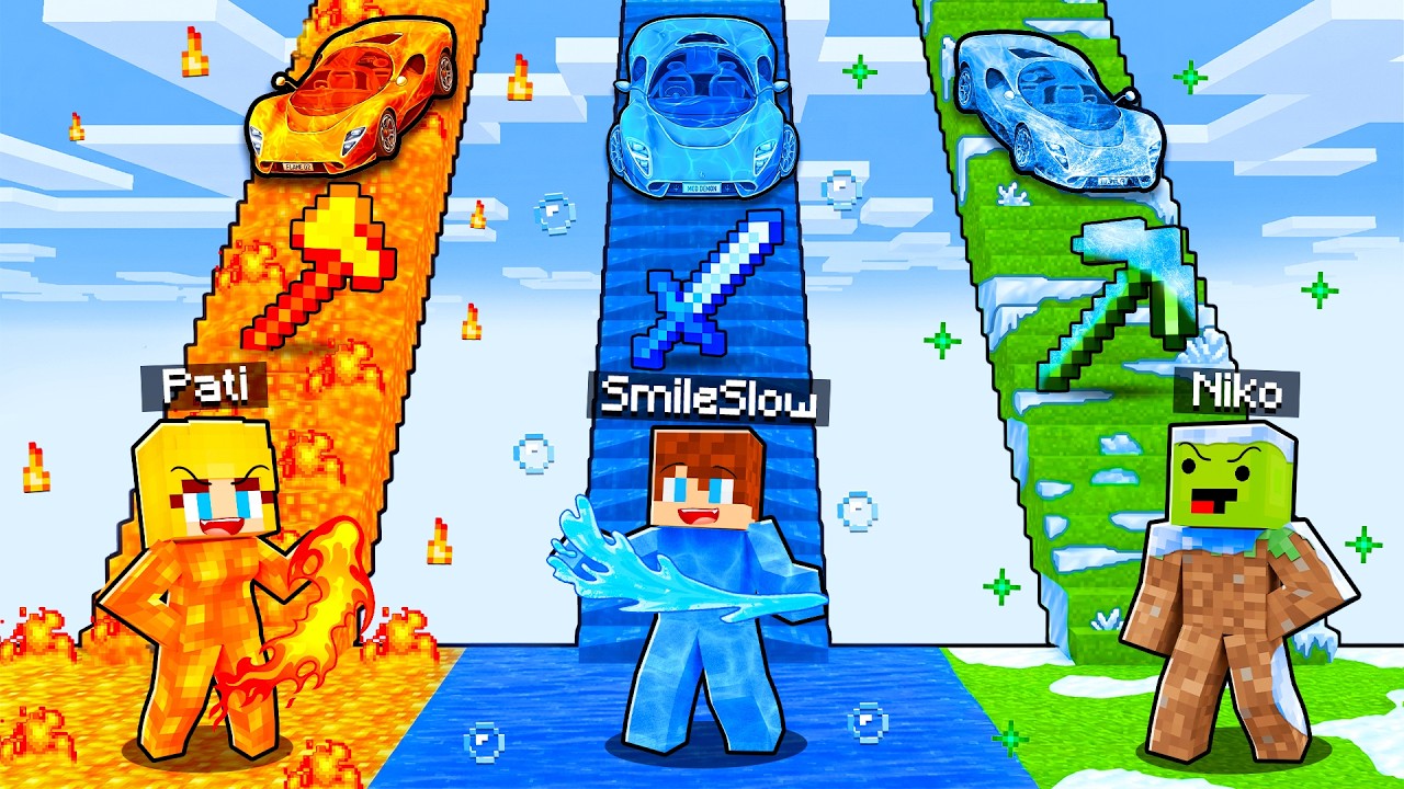 Schody Żywioł&oacute;w OGIEŃ vs WODA vs ZIEMIA w Minecraft! (Pati, SmileSlow, Niko)