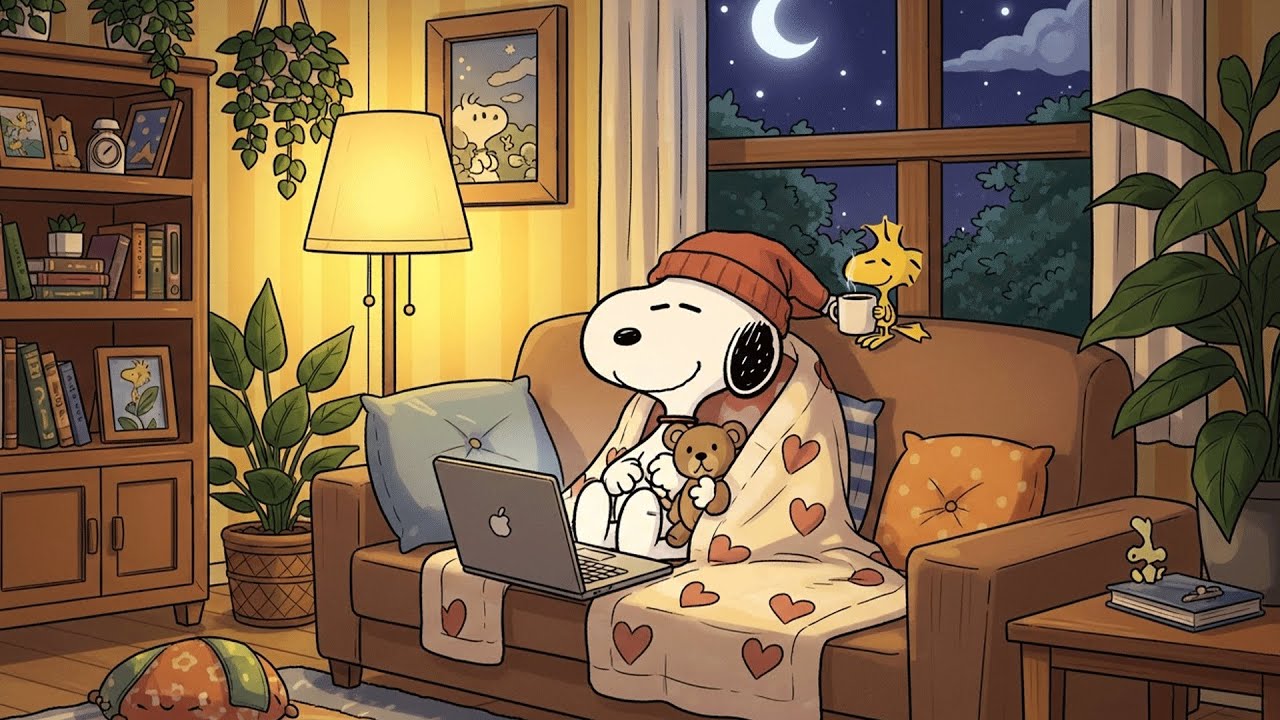 Night Chill Jazz 🌙 Snoopy Cozy Bedroom Scene | Music for Study, Relax & Work