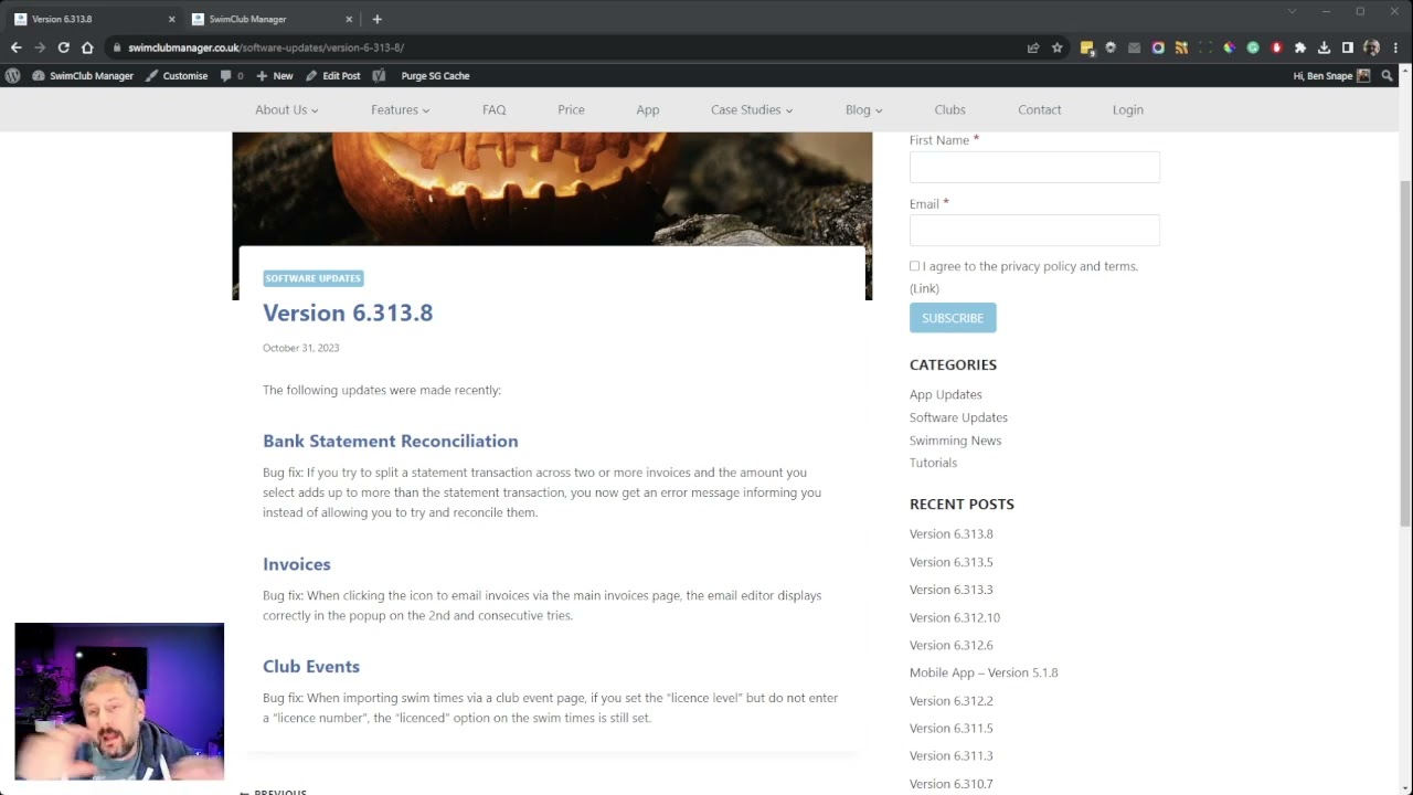 SwimClub Manager version 6.313.8 updates