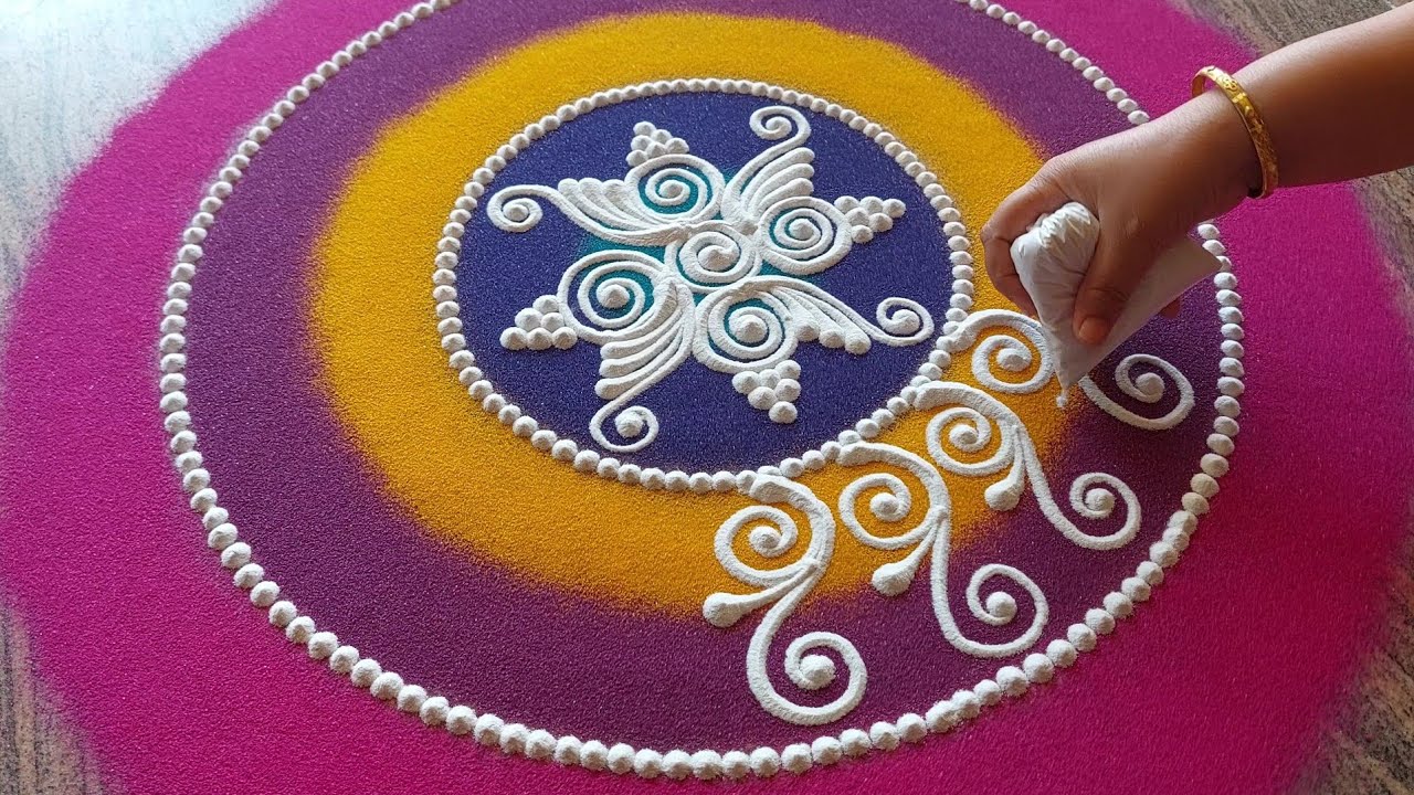Beautiful Sanskar Bharti Rangoli Using Plastic Bag | सुंदर संस्कार भारती रांगोळी काढायला शिका