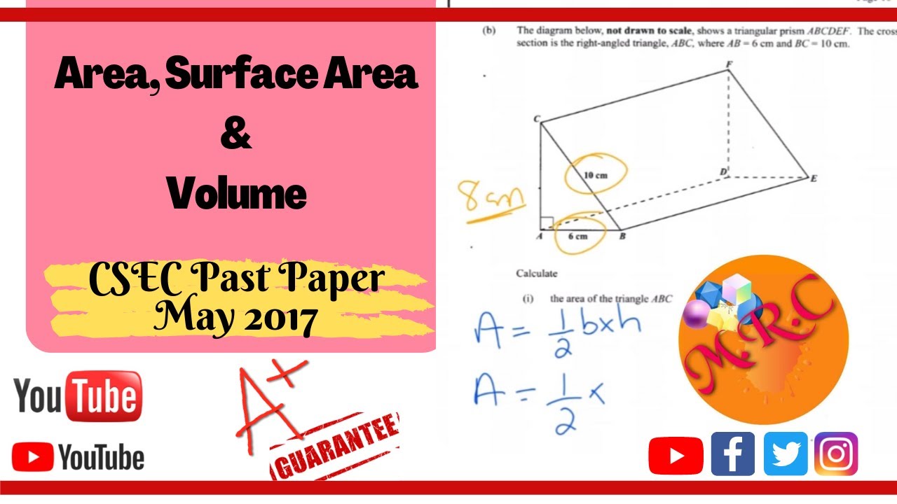 CSEC Past Paper - Surface Area and Volume - May 2017