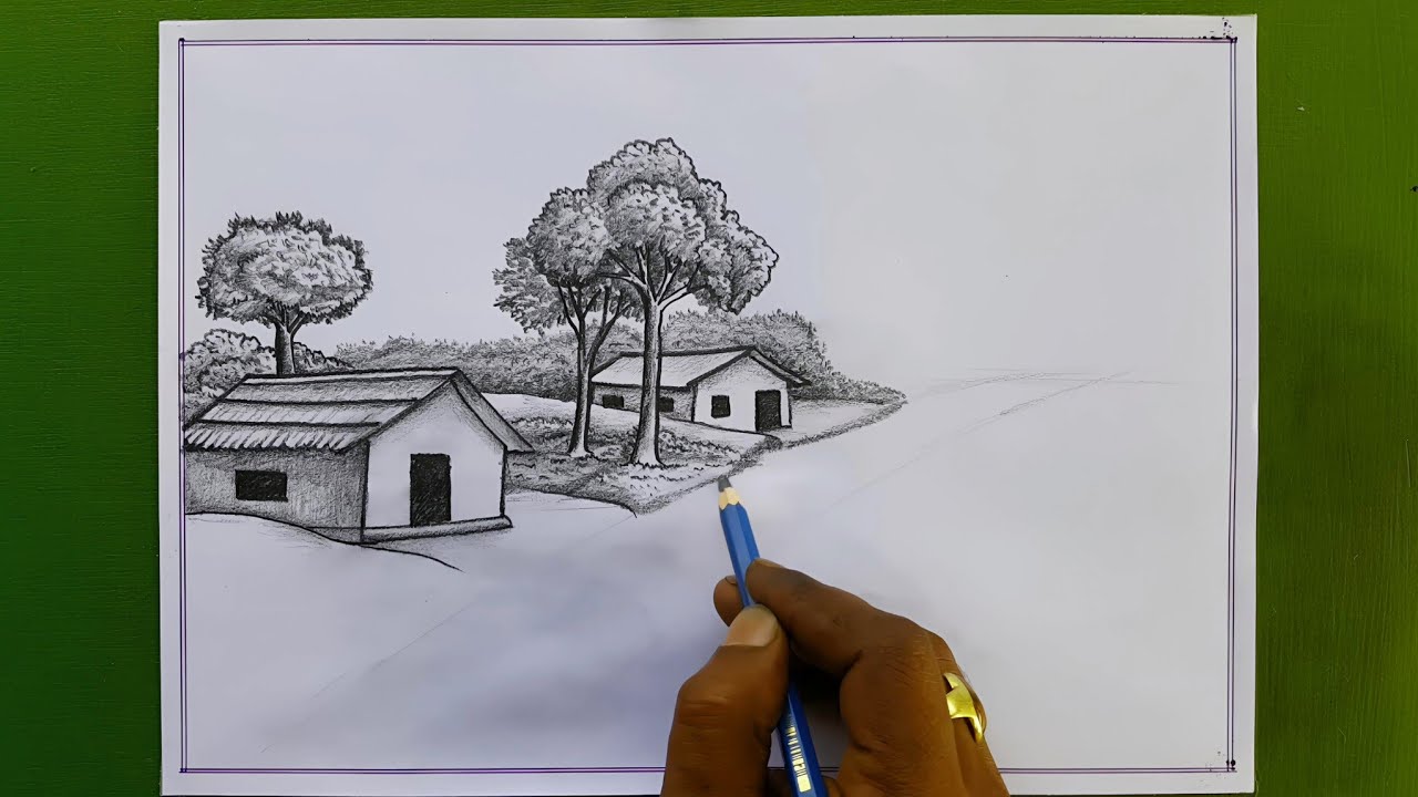 দৃশ্য আঁকা || সহজ কৌশল || scenery drawing tutorial 