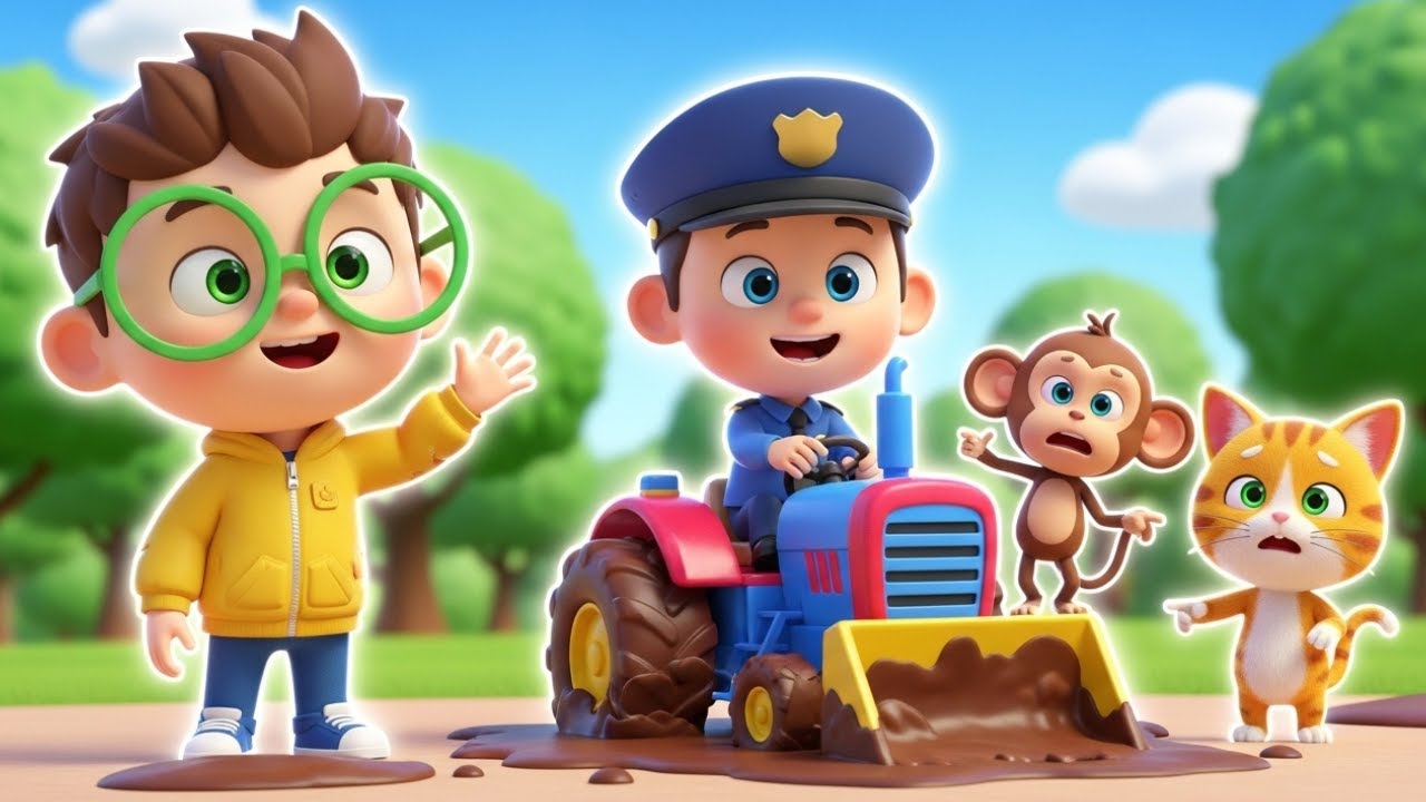 Stuck Tractor Rescue 🚜😲: Fun Cartoon Story for Kids