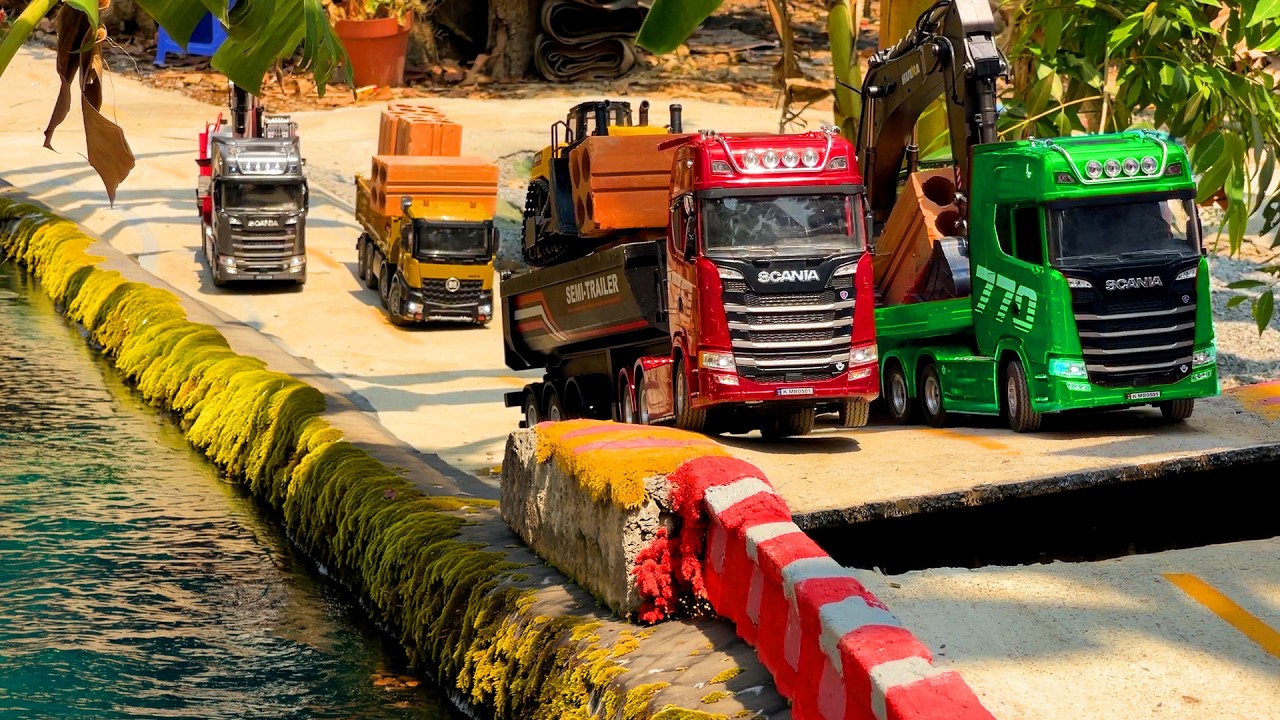 Day 28 ! Dump Truk RC Huina 1536, Truk SCANIA Transport Bangunan Excavator Besar Huina 1593