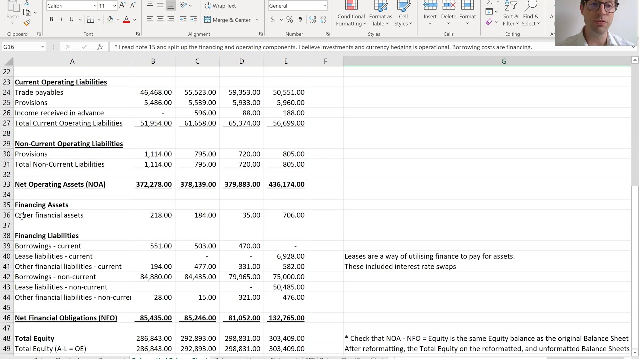 Demonstration reformatting the balance sheet