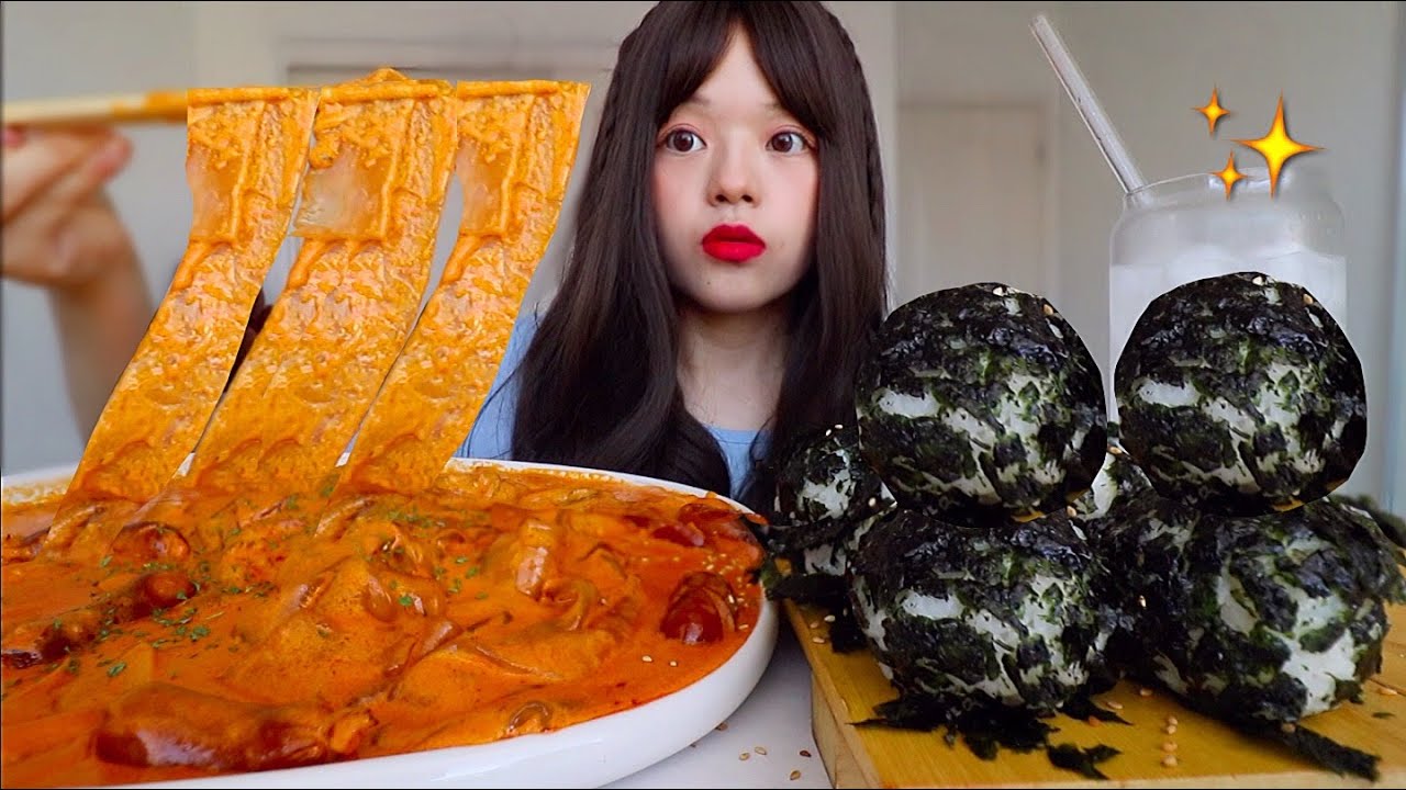 🍙 CARBONARA FIRE CHEESY THICK GLASS NOODLES, GIANT CIRCLE RICEBALLS 참치 주먹밥, 까르보나라 불닭볶음면 중국 당면 먹방