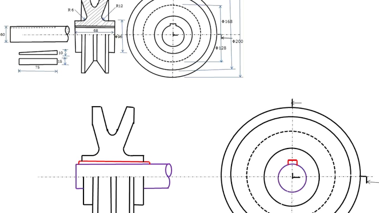ASSEMBLY DRAWING OF V   BELT PULLEY