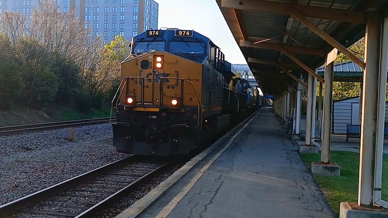 CSXT 974 Leads CSX L644 by Columbia SC Amtrak station on the CSX Columbia Subdivision the S-Line 