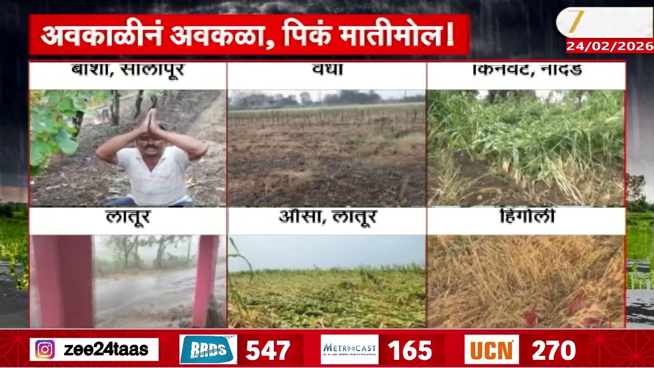 Maharashtra Unseasonal Rainfall |  राज्यात अनेक जिल्ह्यांमध्ये अवकाळी पावसाची हजेरी, पिकं मातीमोल!