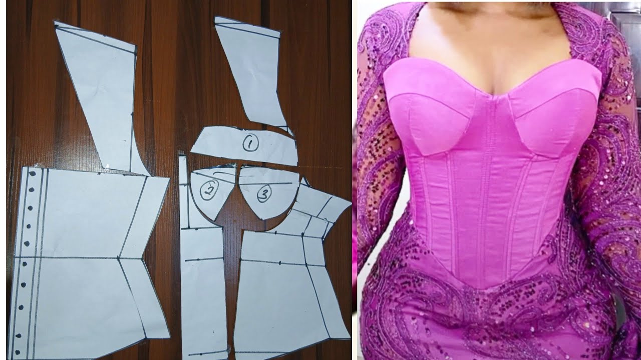 How to cut and sew a three parts corset with Queen Anne neckline. 