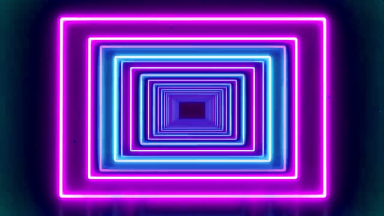 Rectangular Tunnel Neon Light Effect Background Loop