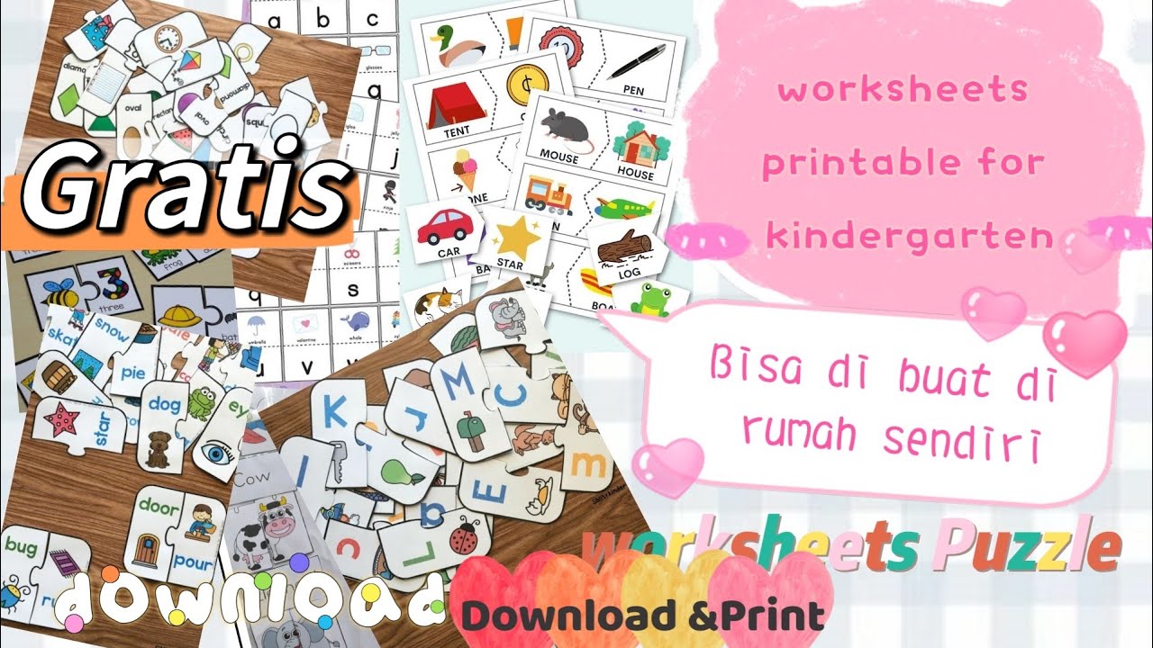 Printable Worksheets For Kindergarten | Lembar Kerja Anak. Bermain Puzzle Alphabet