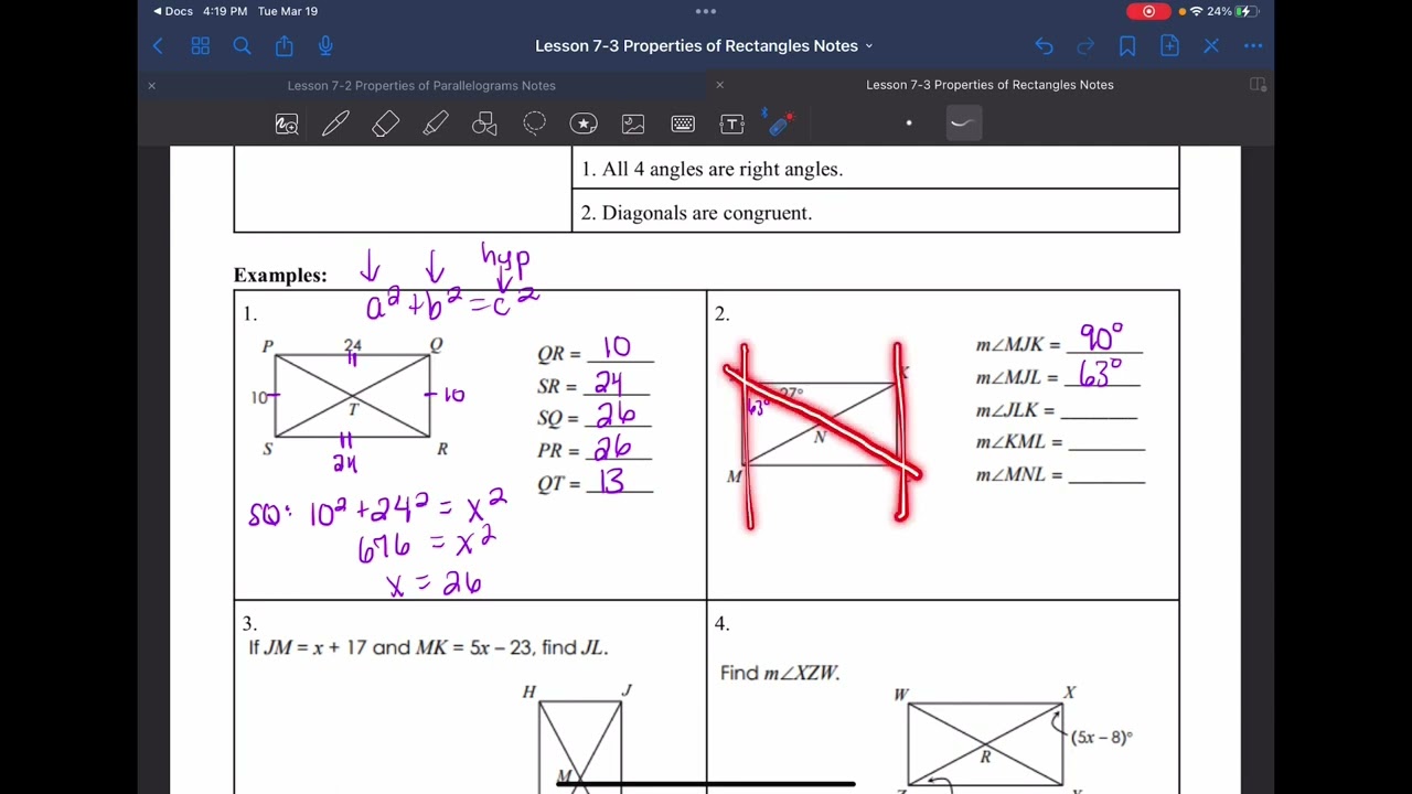 Lesson 7-3 Properties of Rectangles