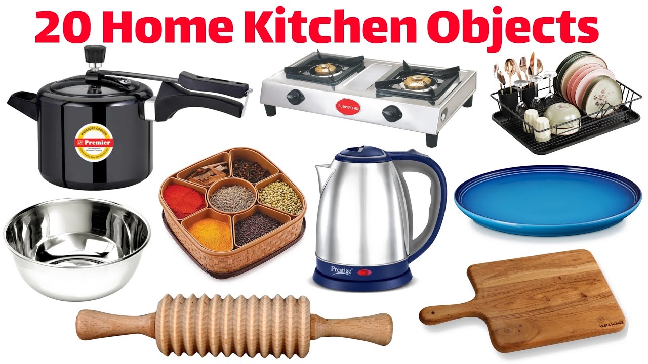 20 Home Kitchen Objects Names | Learn Kitchen Items in English | Educational Video