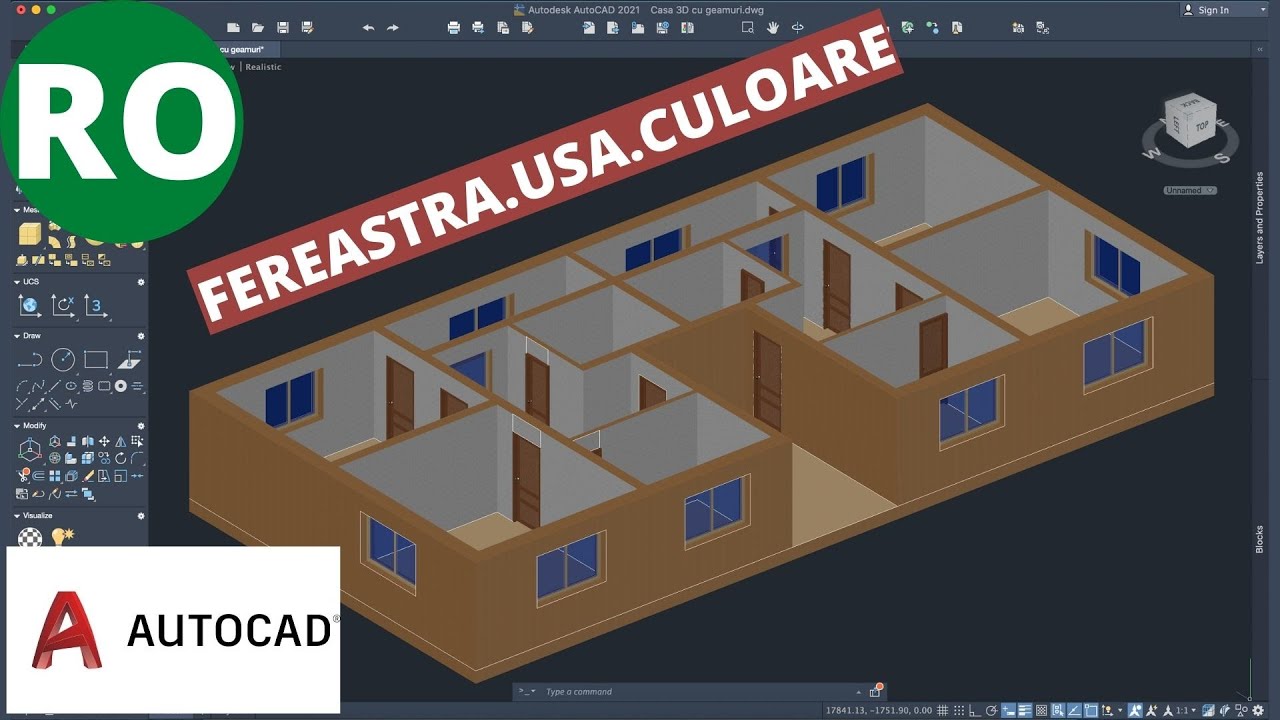 AutoCAD 3D | Ferestre, Uși pentru o Casă 3D | Colorarea materialelor