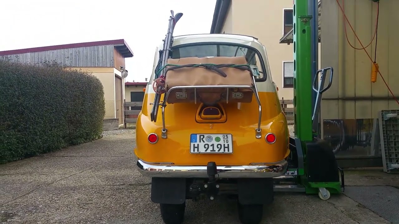 2. Video, elektrischer Mitnahmestapler, 1. Versuch BMW Isetta 250 zum Heben! 21.02.2024!