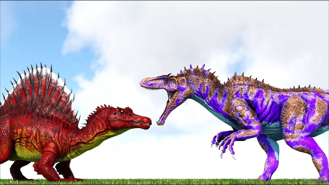 DRACONIASAURUS VS ALPHA SPINOSAURUS, YUTYRANNUS AND MORE (ARK SURVIVAL EVOLVED BATTLE DINOSAURS)