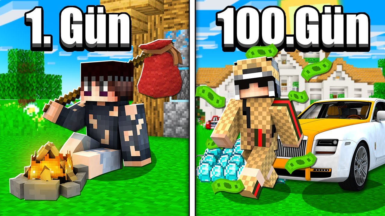 100 G&Uuml;N BOYUNCA MİLYONER OLARAK YAŞADIM 😱 - Minecraft