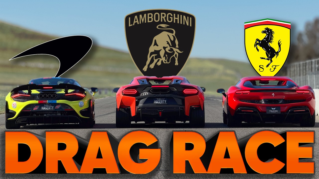 Lamborghini Temerario против Ferrari 296 против McLaren 765LT &mdash; Большой дрэг-рейс от Cammisa: повтор