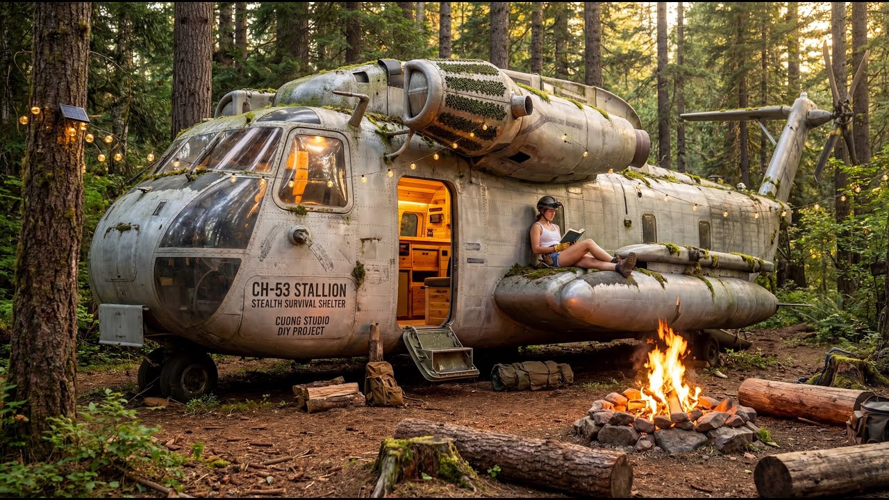 Building a house: CH-53 Super Stallion Off-Grid Tiny Home Transformation (Solo DIY)