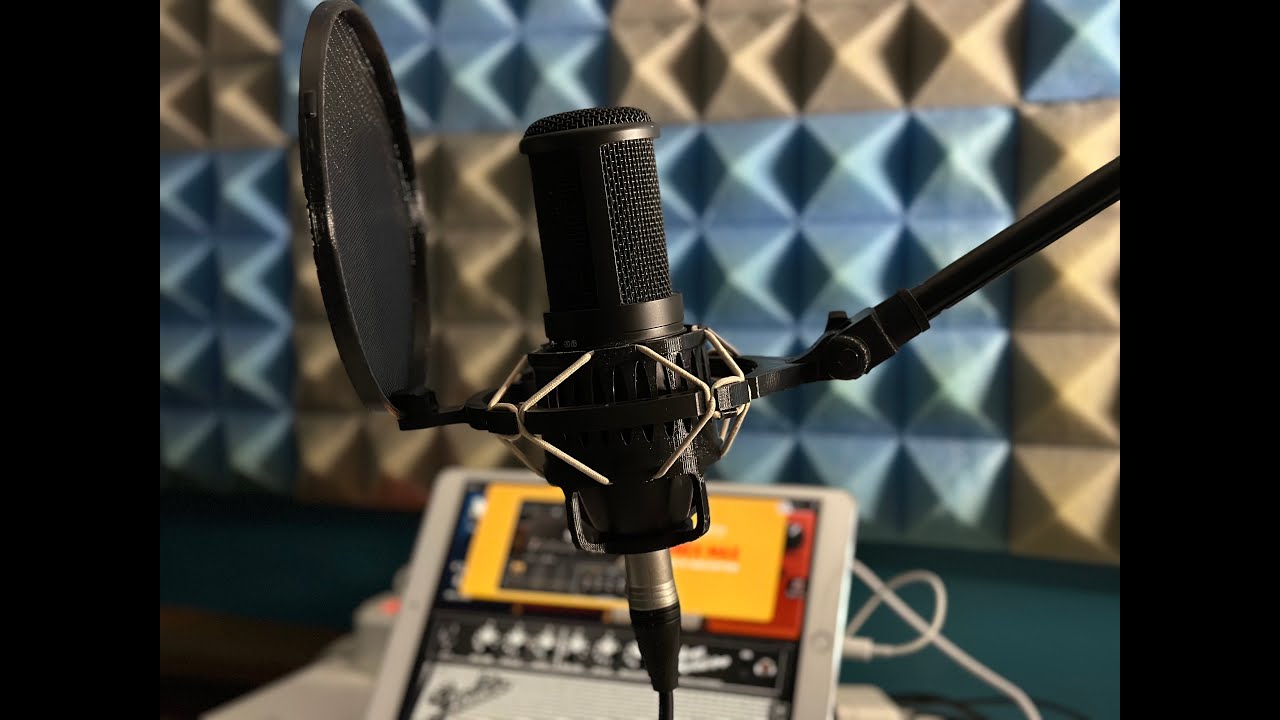 3D Printed microphone shock mount with pop-filter