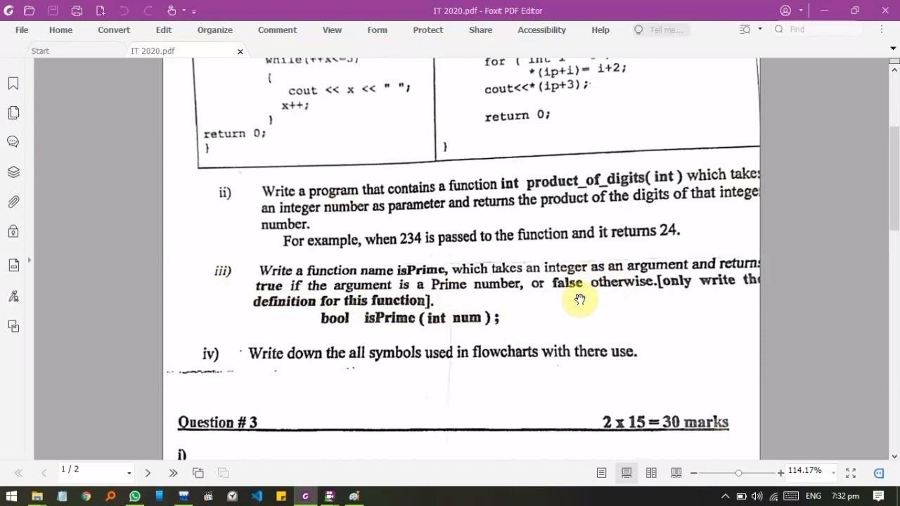 Course code IT-102 BSIT 2nd-Semester 2020-Pastpaper solution Progams