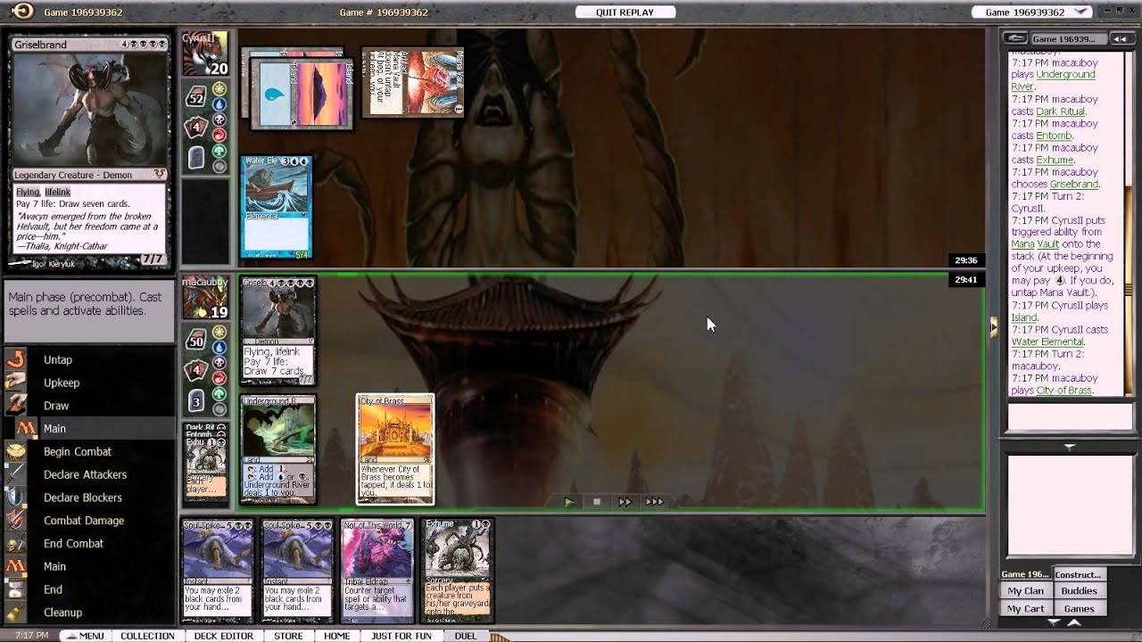 Magic the gathering online classic first turn called Griselbrand