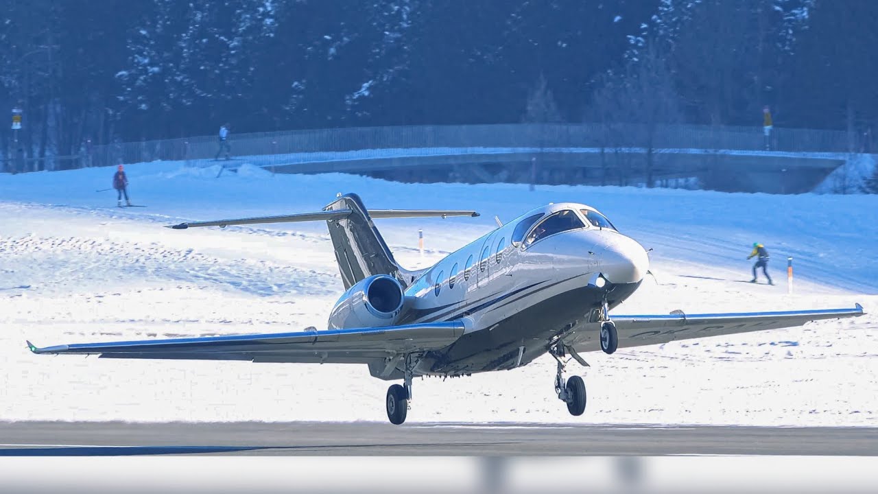 Snowy Planespotting at Samedan Airport (Engadin - St.Moritz Airport) Swizerland. Landing & takeOffs
