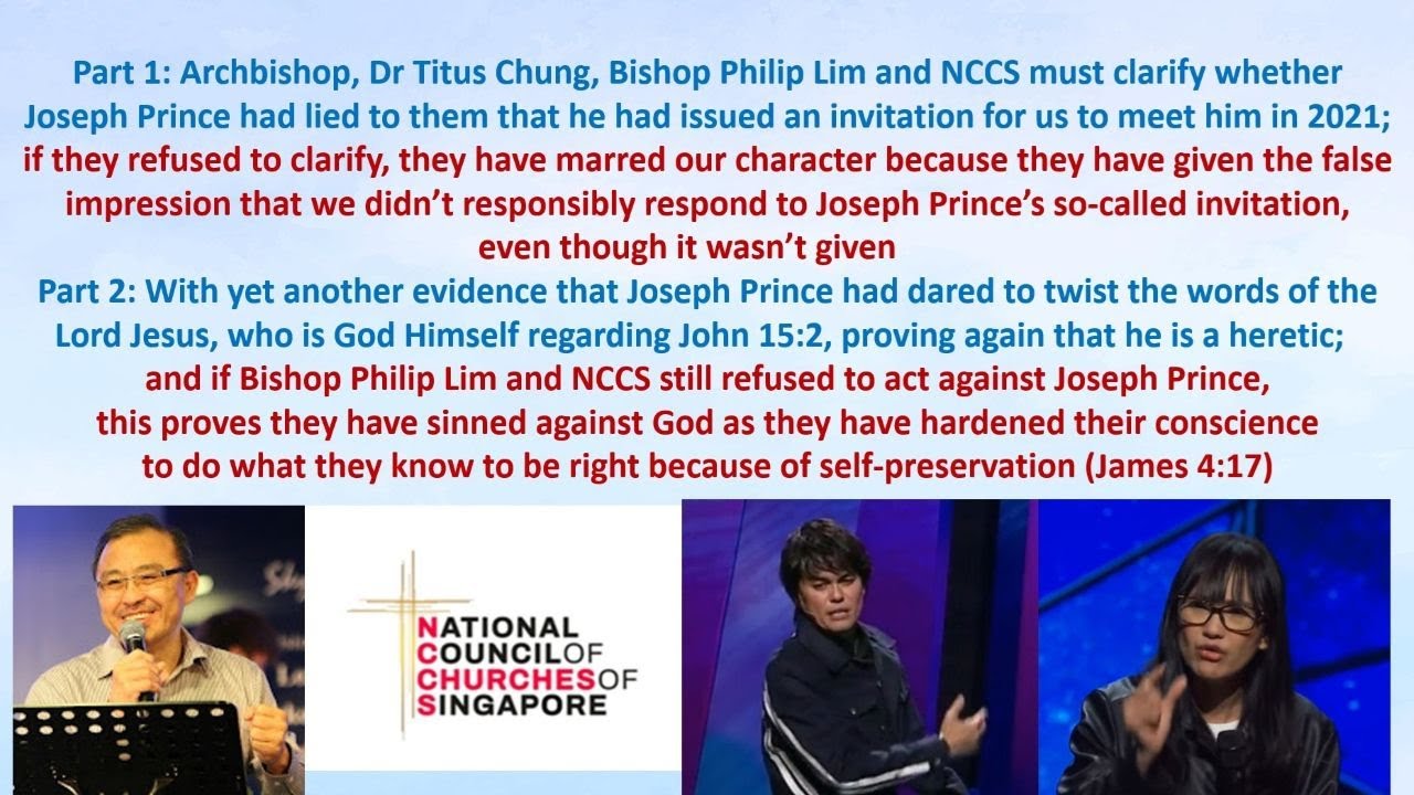 Archbishop Titus Chung, Bishop Philip Lim to clarify if Joseph Prince lied