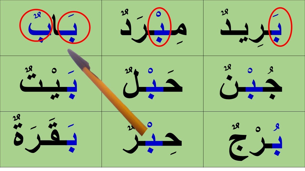 تعلم القراءة الكتابة مع حرف الباء مع اشكاله في اول الكلمة وفي وسط الكلمة وفي اخر الكلمة