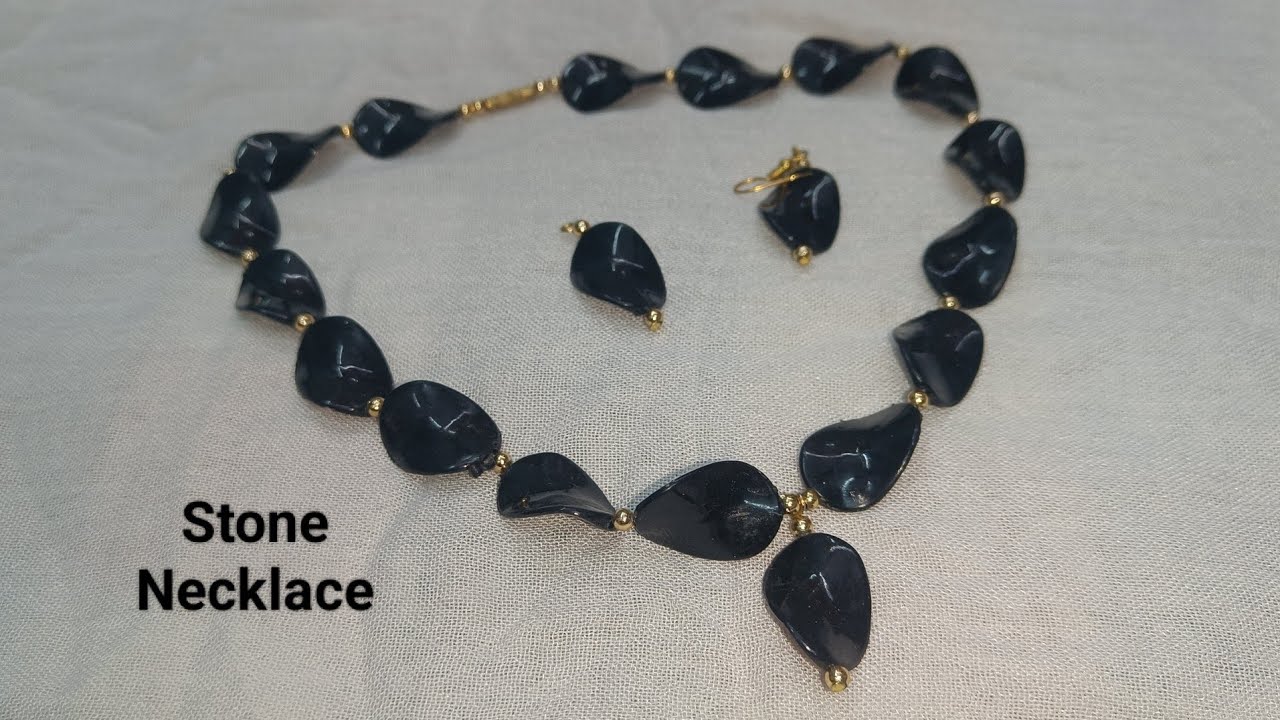Black stone necklace with gold beads| My Little World