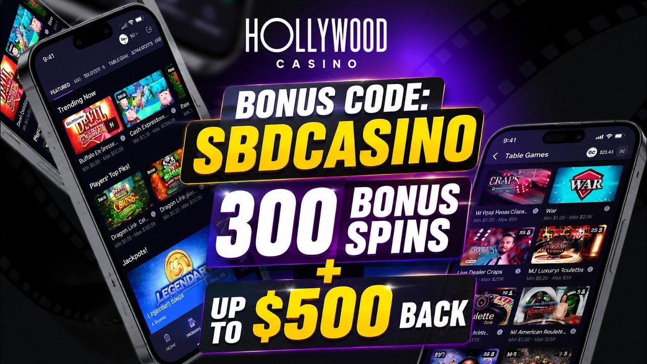 Hollywood Casino Bonus Code SBDCASINO | 300 Bonus Spins + Up to $500 Back