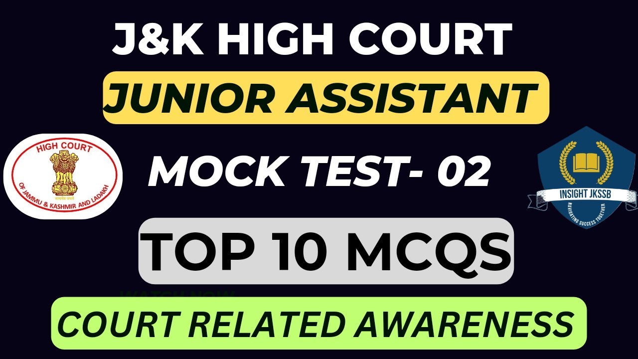 J&K HIGH COURT| JUNIOR ASSISTANT| MOCK TEST-02 | JOB RELATED AWARENESS|