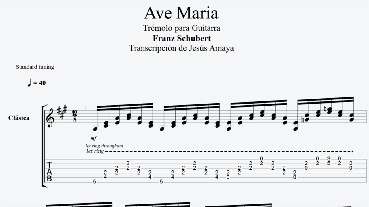 Ave Maria - Franz Schubert - Tablatura Trémolo Guitarra...