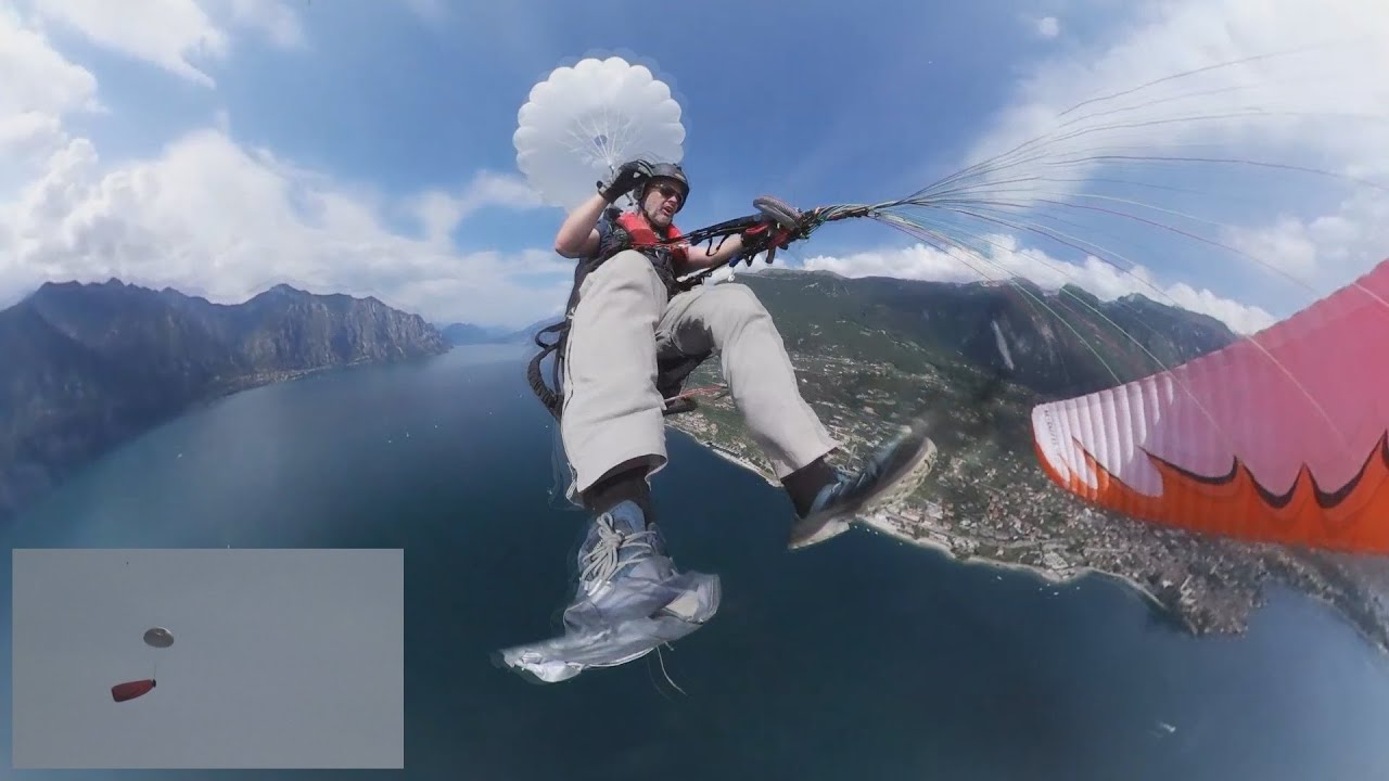 Retterwurf nach einer Klapperspirale beim Sicherheitskurs am Gardasee mit der Flugschule Bassano