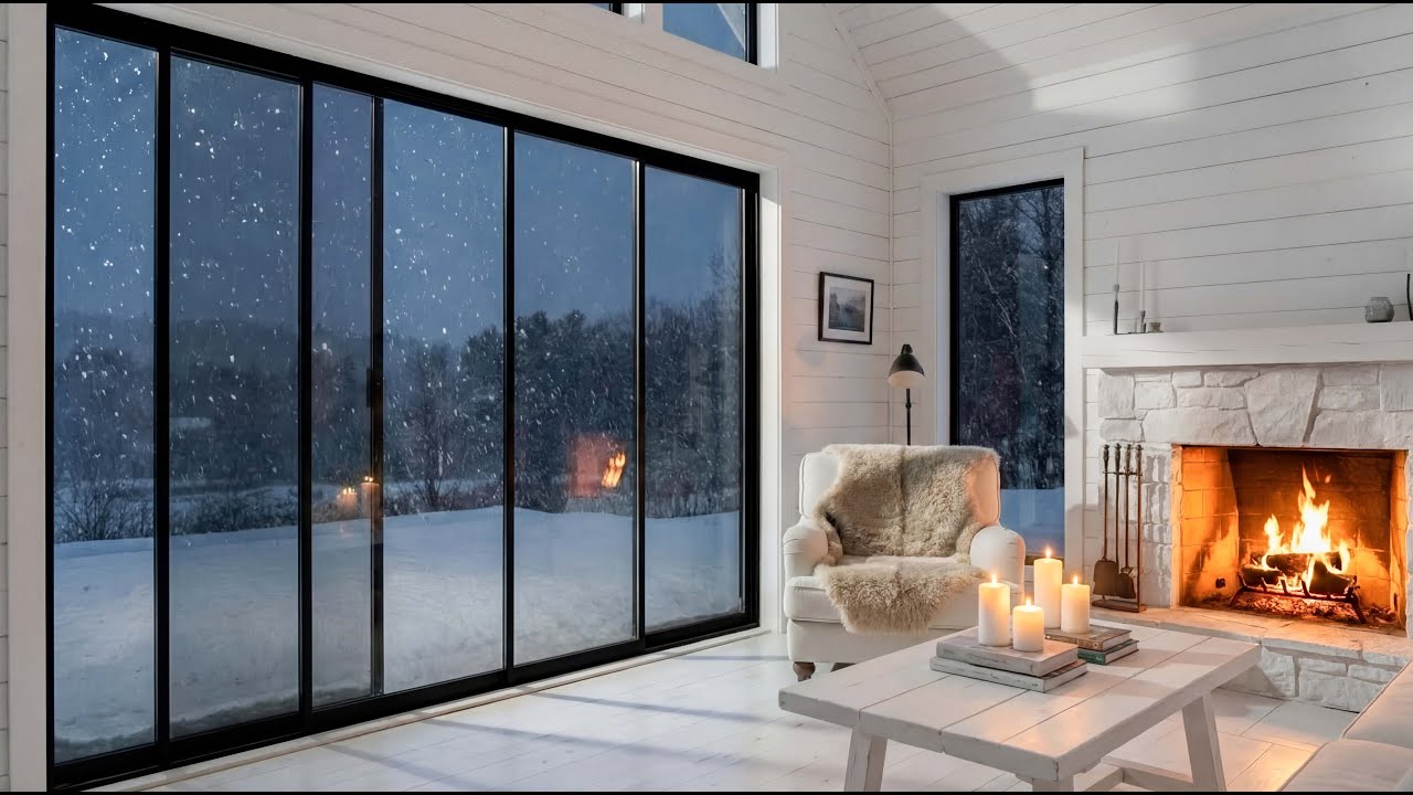 🎶 White Lounge Piano | 5 Hours  Snow Outside for Relax Stress Relief Meditation Focus Study