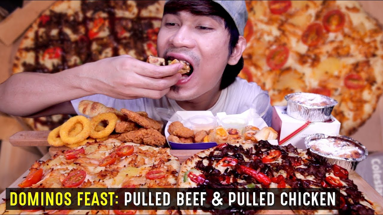 DOMINO'S FEAST: PULLED BEEF/CHICKEN, CHEESE STICK, ONION RING | ASMR REAL SOUND EATING SHOW MALAYSIA