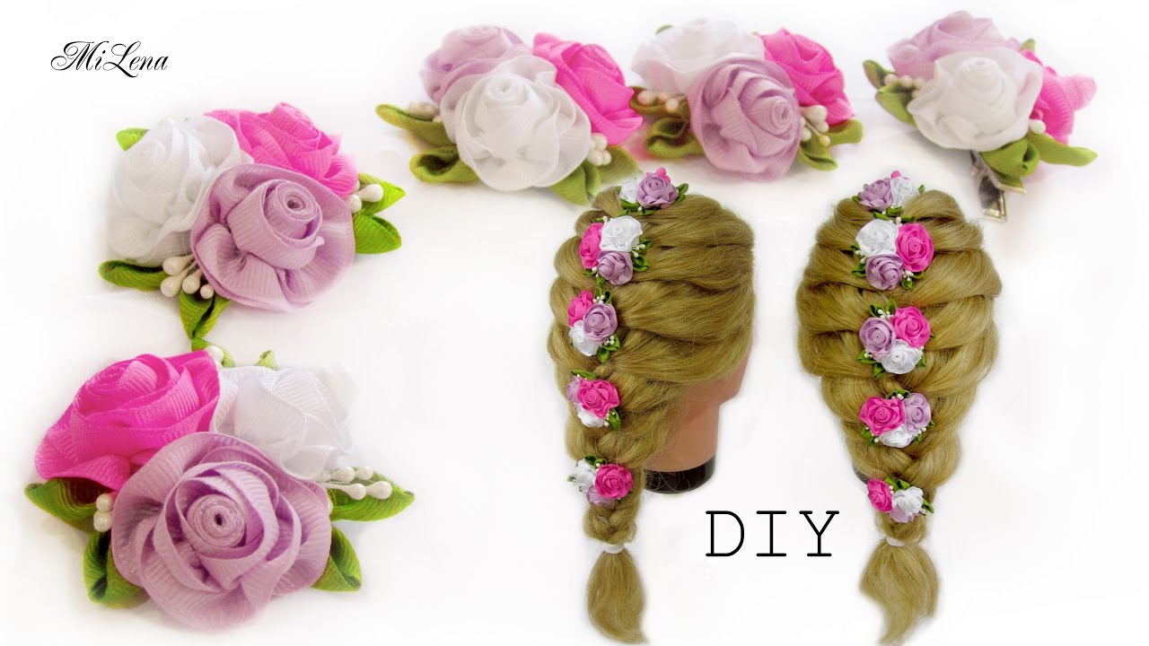 ЛЕНТА В КОСУ, МК / DIY Kanzashi Ribbon Braid