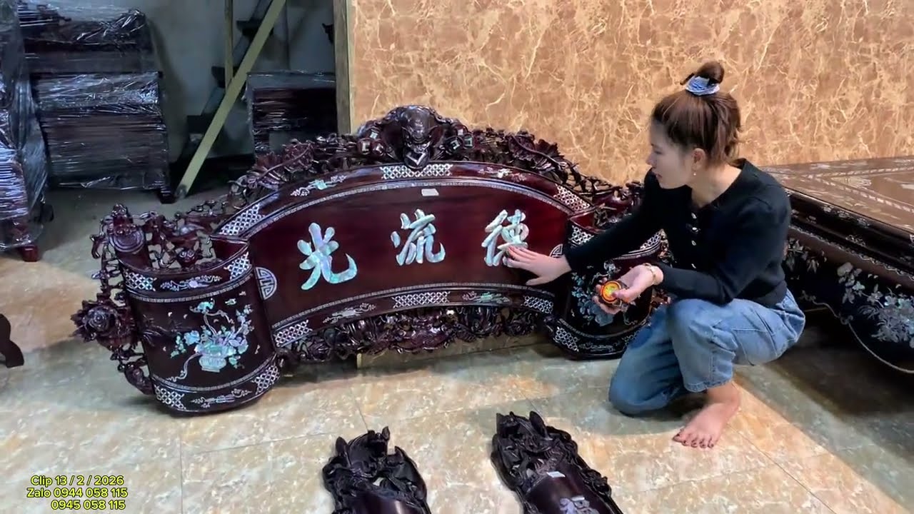 siêu phẩm bộ hoàng gia,sập liên chi khảm ốc,bộ quấn thư câu đối,bộ trường kỷ đục ngũ phúc,kệ,tượng..